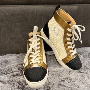 Christian Louboutin White and Gold Threaded Orlando High-Tops